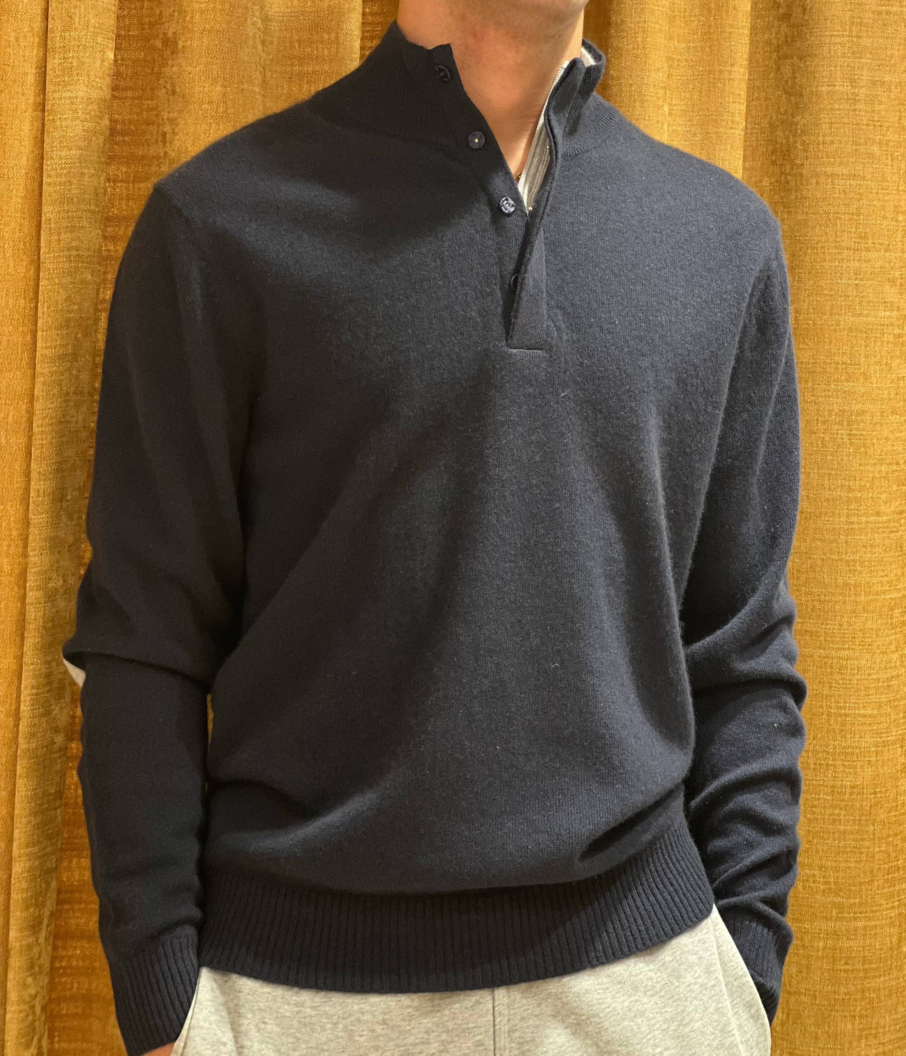 Pull bleu col montant hommes